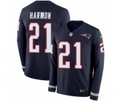 Men's Nike New England Patriots #21 Duron Harmon Limited Navy Blue Therma Long Sleeve NFL Jersey