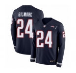 Men's Nike New England Patriots #24 Stephon Gilmore Limited Navy Blue Therma Long Sleeve NFL Jersey