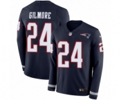 Men's Nike New England Patriots #24 Stephon Gilmore Limited Navy Blue Therma Long Sleeve NFL Jersey