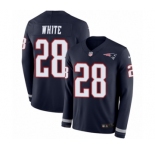 Men's Nike New England Patriots #28 James White Limited Navy Blue Therma Long Sleeve NFL Jersey