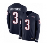 Men's Nike New England Patriots #3 Stephen Gostkowski Limited Navy Blue Therma Long Sleeve NFL Jersey