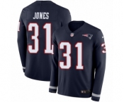 Men's Nike New England Patriots #31 Jonathan Jones Limited Navy Blue Therma Long Sleeve NFL Jersey