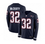 Men's Nike New England Patriots #32 Devin McCourty Limited Navy Blue Therma Long Sleeve NFL Jersey