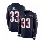 Men's Nike New England Patriots #33 Jeremy Hill Limited Navy Blue Therma Long Sleeve NFL Jersey