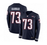 Men's Nike New England Patriots #73 John Hannah Limited Navy Blue Therma Long Sleeve NFL Jersey