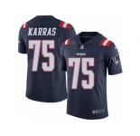 Men's Nike New England Patriots #75 Ted Karras Limited Navy Blue Rush NFL Jersey