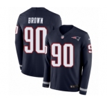 Men's Nike New England Patriots #90 Malcom Brown Limited Navy Blue Therma Long Sleeve NFL Jersey