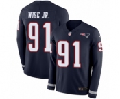 Men's Nike New England Patriots #91 Deatrich Wise Jr Limited Navy Blue Therma Long Sleeve NFL Jersey