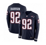 Men's Nike New England Patriots #92 James Harrison Limited Navy Blue Therma Long Sleeve NFL Jersey