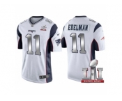 Women New England Patriots #11 Julian Edelman White 2017 Super Bowl 51 Patch Steel Silver Limited Jersey