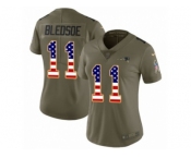Women Nike New England Patriots #11 Drew Bledsoe Limited Olive USA Flag 2017 Salute to Service NFL Jersey