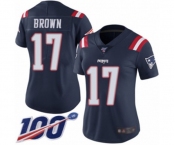 Women's New England Patriots #17 Antonio Brown Limited Navy Blue Rush Vapor Untouchable 100th Season Football Jersey