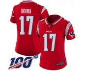 Women's New England Patriots #17 Antonio Brown Limited Red Inverted Legend 100th Season Football Jersey