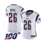 Women's New England Patriots #26 Sony Michel White Vapor Untouchable Limited Player 100th Season Football Jersey