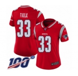 Women's New England Patriots #33 Kevin Faulk Limited Red Inverted Legend 100th Season Football Jersey