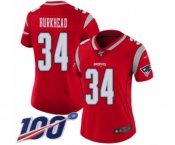 Women's New England Patriots #34 Rex Burkhead Limited Red Inverted Legend 100th Season Football Jersey