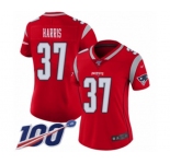 Women's New England Patriots #37 Damien Harris Limited Red Inverted Legend 100th Season Football Jersey