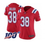 Women's New England Patriots #38 Brandon Bolden Red Alternate Vapor Untouchable Limited Player 100th Season Football Jersey