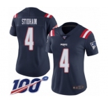 Women's New England Patriots #4 Jarrett Stidham Limited Navy Blue Rush Vapor Untouchable 100th Season Football Jersey