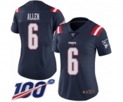 Women's New England Patriots #6 Ryan Allen Limited Navy Blue Rush Vapor Untouchable 100th Season Football Jersey