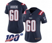 Women's New England Patriots #60 David Andrews Limited Navy Blue Rush Vapor Untouchable 100th Season Football Jersey