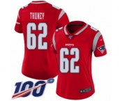 Women's New England Patriots #62 Joe Thuney Limited Red Inverted Legend 100th Season Football Jersey