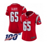 Women's New England Patriots #65 Yodny Cajuste Limited Red Inverted Legend 100th Season Football Jersey