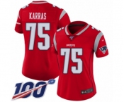 Women's New England Patriots #75 Ted Karras Limited Red Inverted Legend 100th Season Football Jersey
