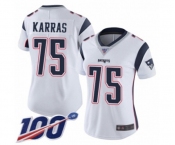 Women's New England Patriots #75 Ted Karras White Vapor Untouchable Limited Player 100th Season Football Jersey