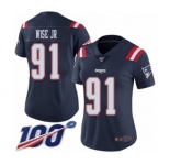 Women's New England Patriots #91 Deatrich Wise Jr Limited Navy Blue Rush Vapor Untouchable 100th Season Football Jersey