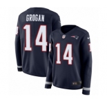 Women's Nike New England Patriots #14 Steve Grogan Limited Navy Blue Therma Long Sleeve NFL Jersey