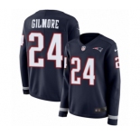 Women's Nike New England Patriots #24 Stephon Gilmore Limited Navy Blue Therma Long Sleeve NFL Jersey