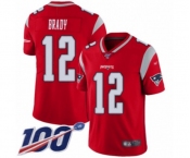 Youth New England Patriots #12 Tom Brady Limited Red Inverted Legend 100th Season Football Jersey