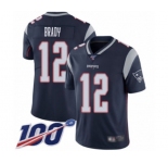 Youth New England Patriots #12 Tom Brady Navy Blue Team Color Vapor Untouchable Limited Player 100th Season Football Jersey