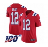 Youth New England Patriots #12 Tom Brady Red Alternate Vapor Untouchable Limited Player 100th Season Football Jersey