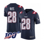 Youth New England Patriots #28 James White Limited Navy Blue Rush Vapor Untouchable 100th Season Football Jersey