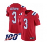 Youth New England Patriots #3 Stephen Gostkowski Red Alternate Vapor Untouchable Limited Player 100th Season Football Jersey