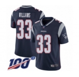 Youth New England Patriots #33 Joejuan Williams Navy Blue Team Color Vapor Untouchable Limited Player 100th Season Football Jersey