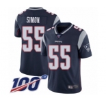 Youth New England Patriots #55 John Simon Navy Blue Team Color Vapor Untouchable Limited Player 100th Season Football Jersey
