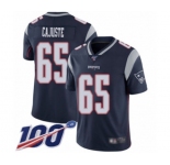 Youth New England Patriots #65 Yodny Cajuste Navy Blue Team Color Vapor Untouchable Limited Player 100th Season Football Jersey