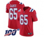 Youth New England Patriots #65 Yodny Cajuste Red Alternate Vapor Untouchable Limited Player 100th Season Football Jersey