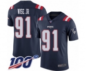 Youth New England Patriots #91 Deatrich Wise Jr Limited Navy Blue Rush Vapor Untouchable 100th Season Football Jersey
