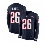 Youth Nike New England Patriots #26 Sony Michel Limited Navy Blue Therma Long Sleeve NFL Jersey