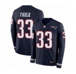 Youth Nike New England Patriots #33 Kevin Faulk Limited Navy Blue Therma Long Sleeve NFL Jersey