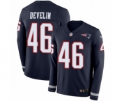 Youth Nike New England Patriots #46 James Develin Limited Navy Blue Therma Long Sleeve NFL Jersey