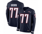Youth Nike New England Patriots #77 Trent Brown Limited Navy Blue Therma Long Sleeve NFL Jersey