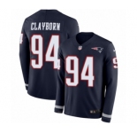 Youth Nike New England Patriots #94 Adrian Clayborn Limited Navy Blue Therma Long Sleeve NFL Jersey