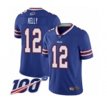 Men's Buffalo Bills #12 Jim Kelly Royal Blue Team Color Vapor Untouchable Limited Player 100th Season Football Jersey