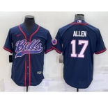 Men's Buffalo Bills #17 Josh Allen Navy With Patch Cool Base Stitched Baseball Jersey