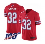 Men's Buffalo Bills #32 O. J. Simpson Limited Red Rush Vapor Untouchable 100th Season Football Jersey